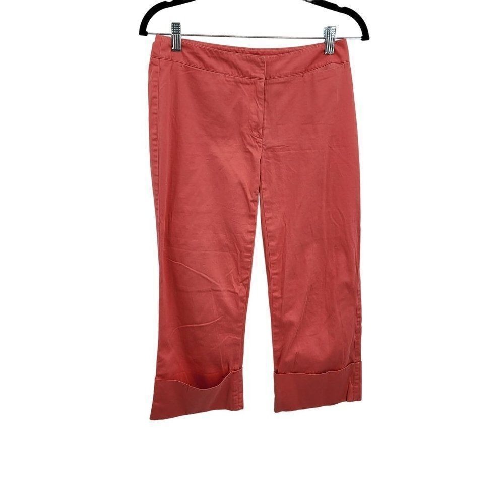 Vtg 90s Apostrophe Coral Low-Rise Crop Pants Sz 2 Stretch Cuffed Capris Resort